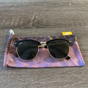 Authentic Ray-Ban Clubmaster Sunglasses, Black on Gold Frame w/ Green Lenses